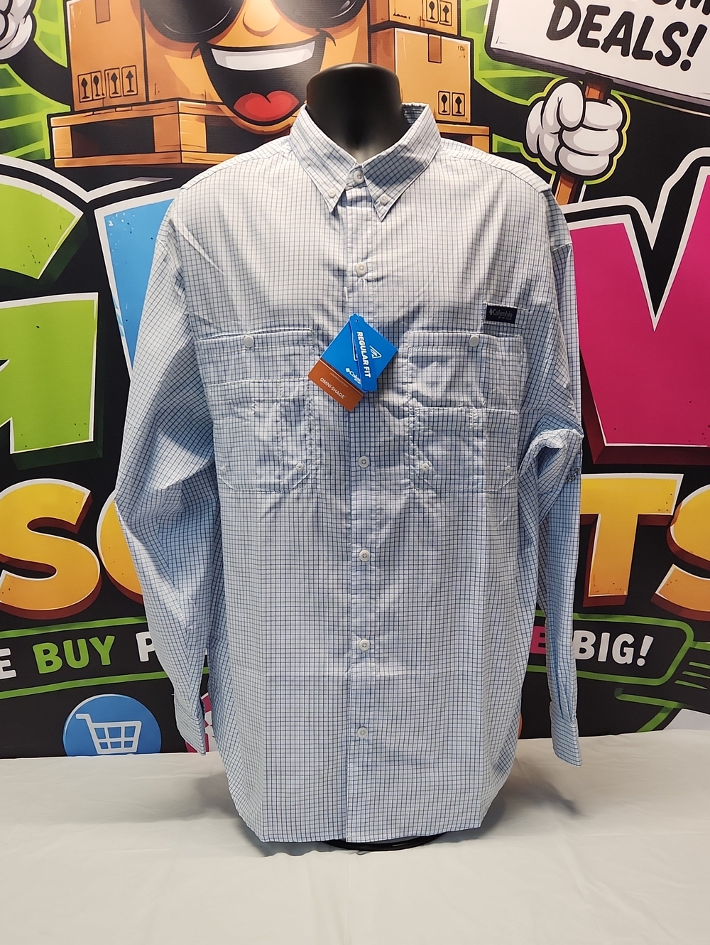 Columbia PFG Super Tamiami Long Sleeve Fishing Shirt Blue, White Plaid XL NWT
